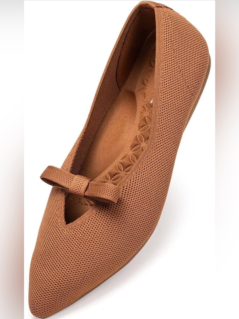 Knit Bow Pointed Ballet Flat - Tan